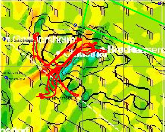 Flugweg auf RASP-Vorhersage